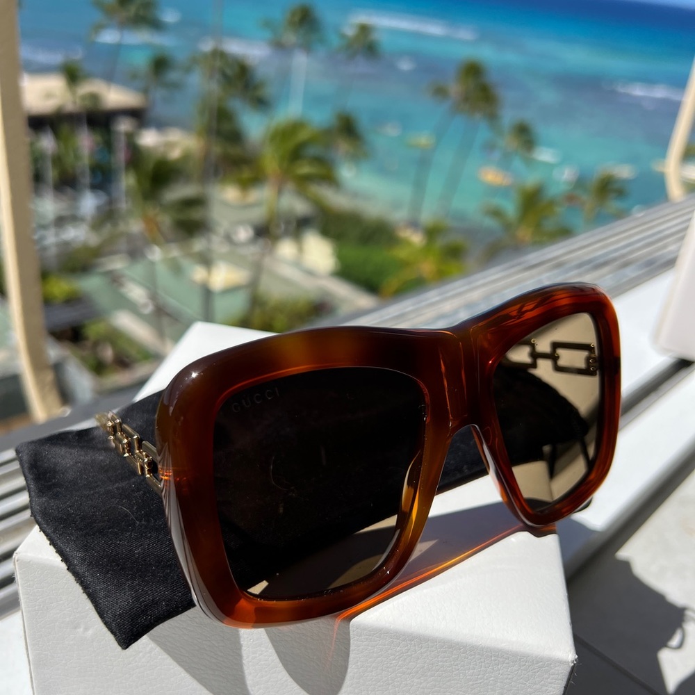 Gucci Sunglasses,Brown Gold Oversize Square Sunglasses, Gold/Brown, New,Tradesy